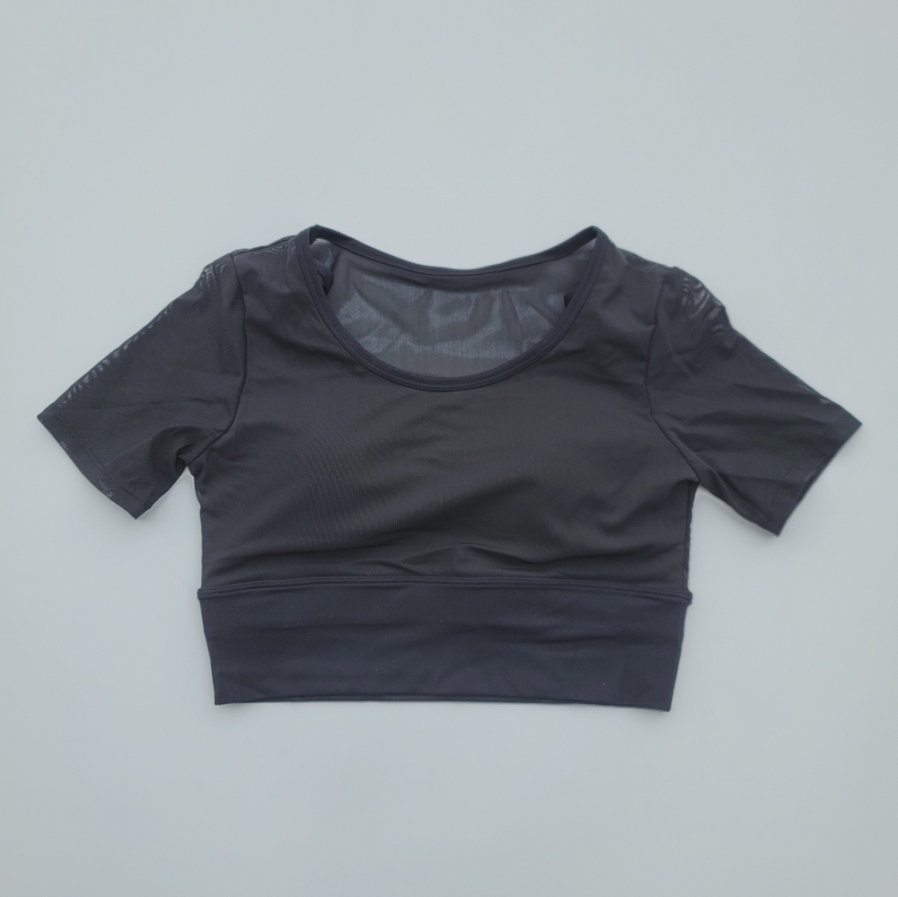 Pedigree Double Layered Mesh Crop Tee with Sports Bra Liner | Black